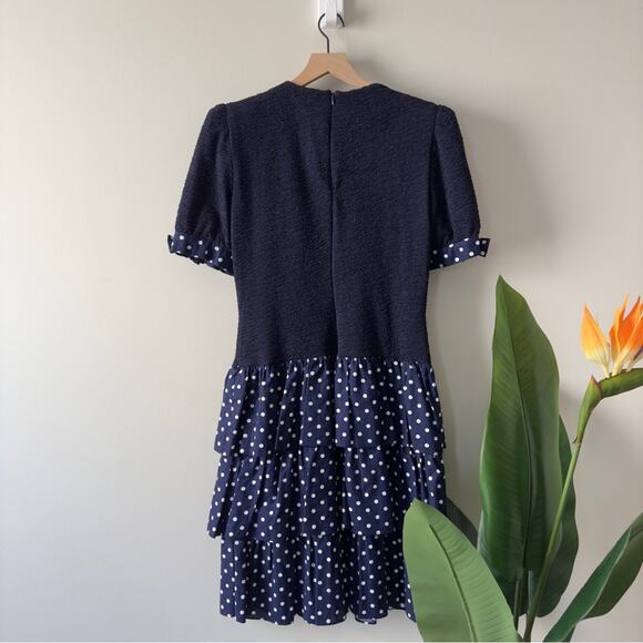 Vintage 1980s David Warren Union Label Dress Drop Waist Polka Dot bow sleeve EUC - Picture 2 of 12